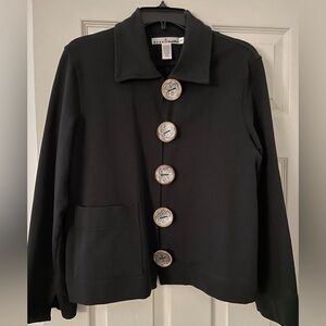 Neon Buddha Black Jacket with Ornate Buttons